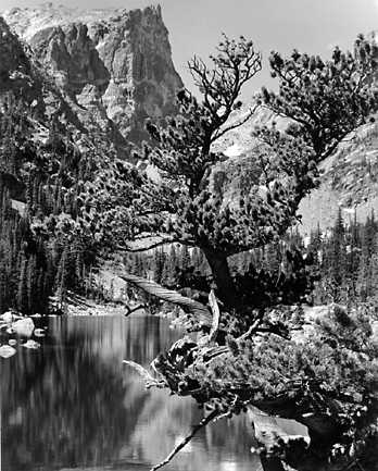 Before: low-resolution 1938 photo of a mountain lake